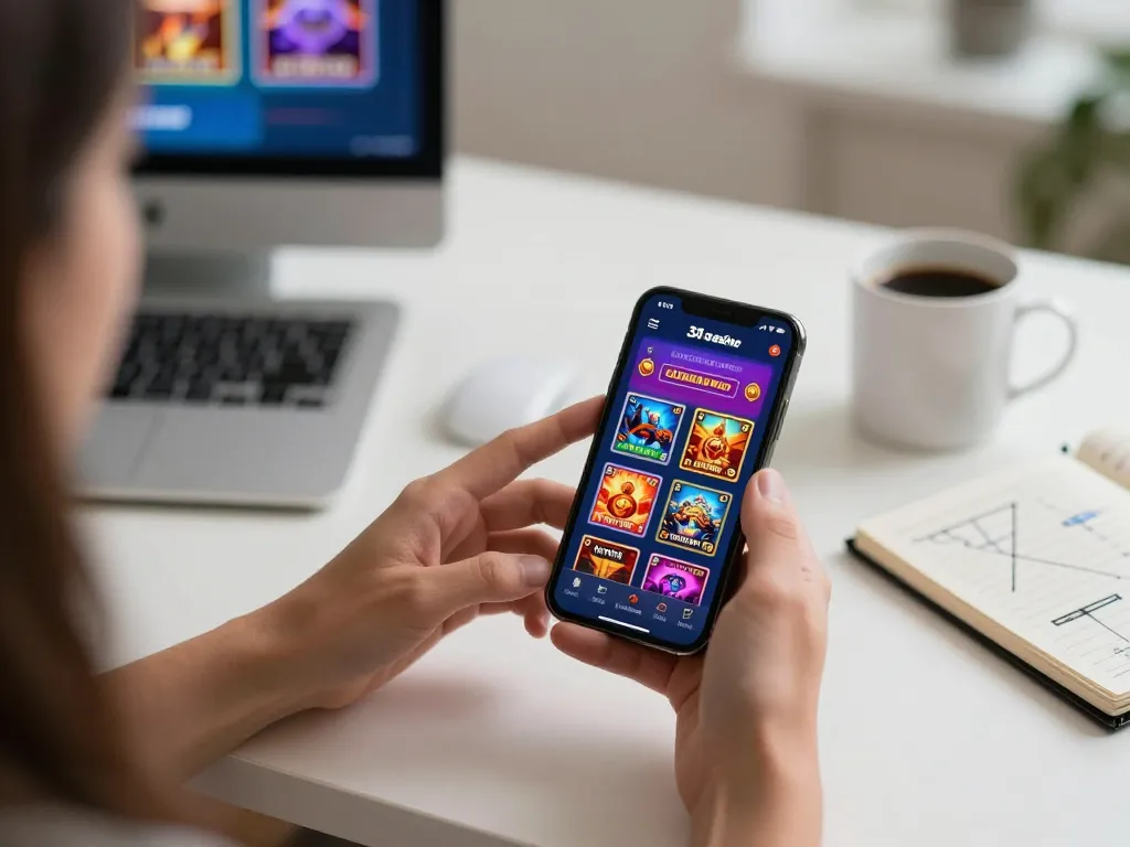 Player enjoying the 33win app on smartphone, showcasing online gambling excitement