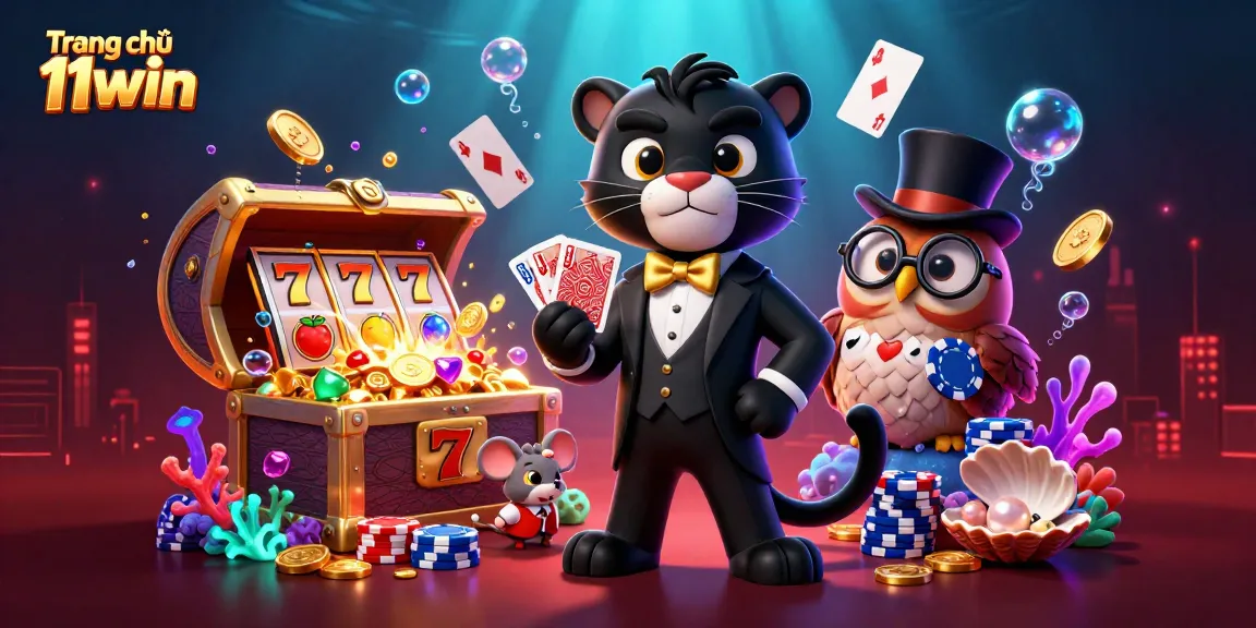 Engage in thrilling gameplay with Trang chủ 11win featuring a stylish black panther and owl among slot reels.
