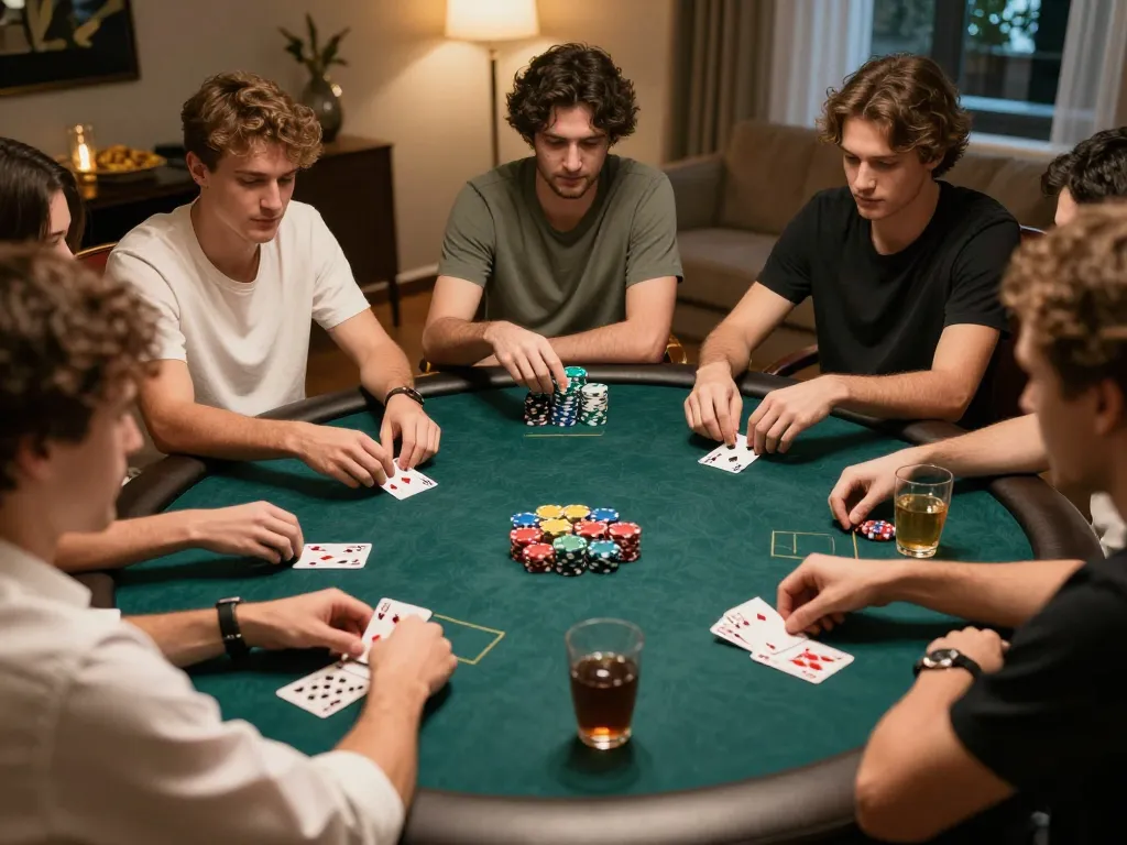 Players enjoying F8BET poker night with vibrant chips and engaging atmosphere