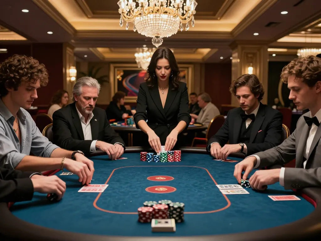 Players compete at a keonhacai5 poker tournament table, showcasing high-stakes action and strategy.