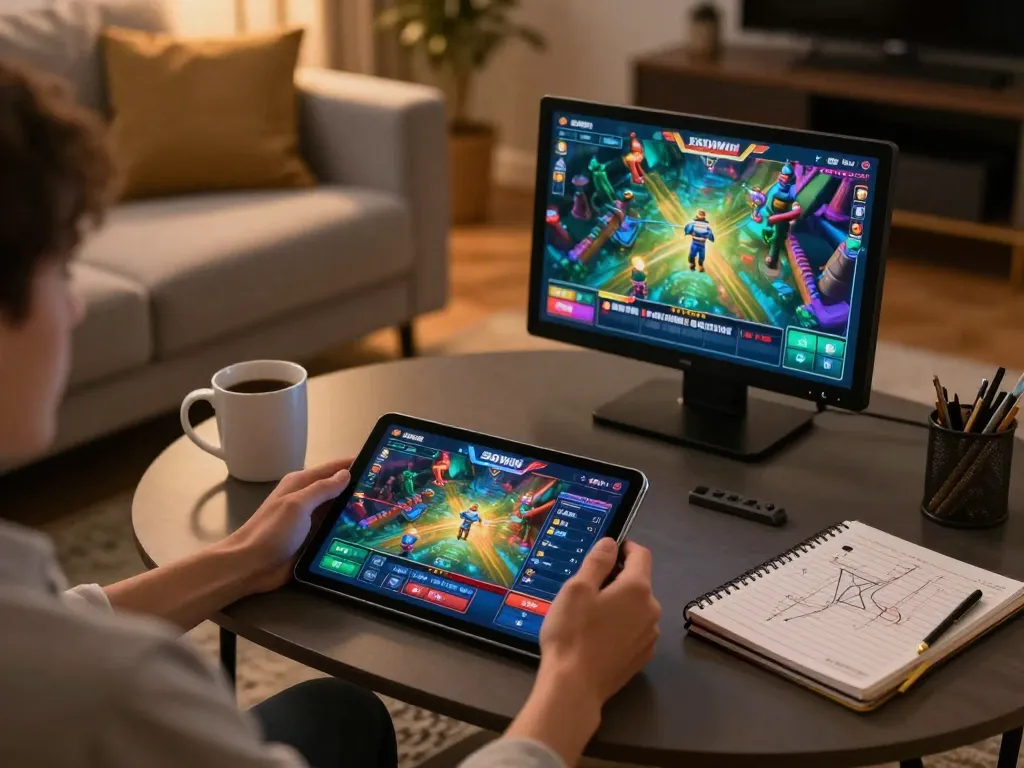 Person enjoying 56WIN app on tablet during cozy home gaming session, illustrating responsible gambling.