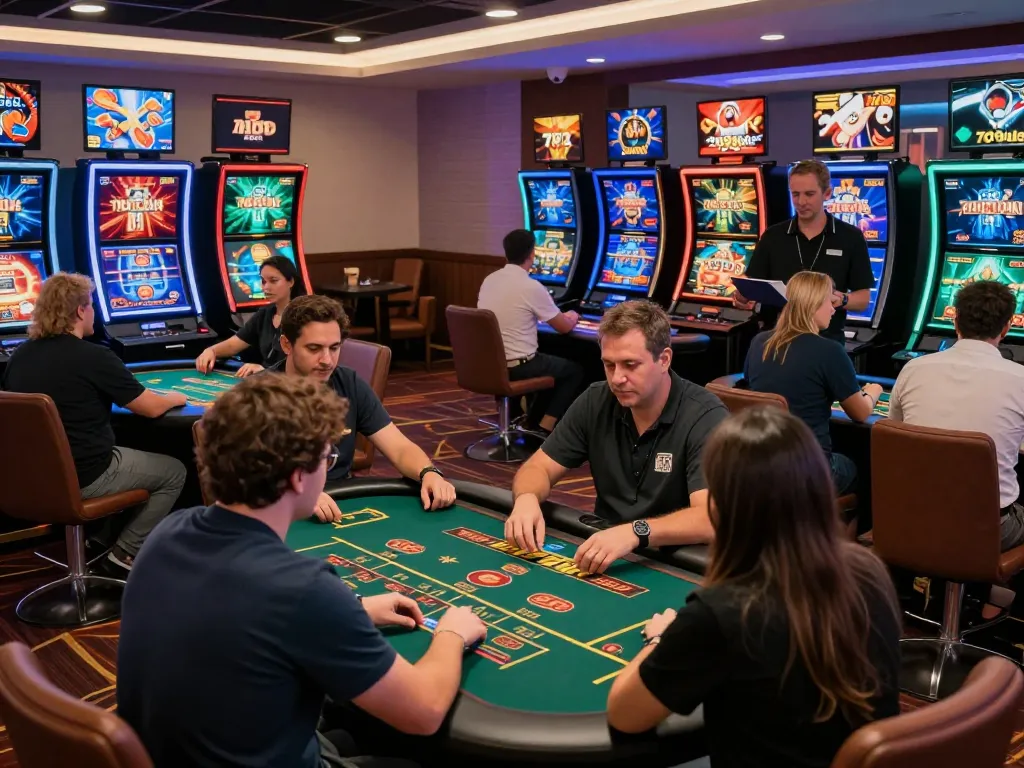 Engaged players at 789club enjoying a variety of online casino games in a lively atmosphere.