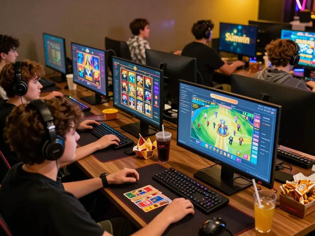 players enjoying various games on the Sunwin platform in an inviting gaming environment