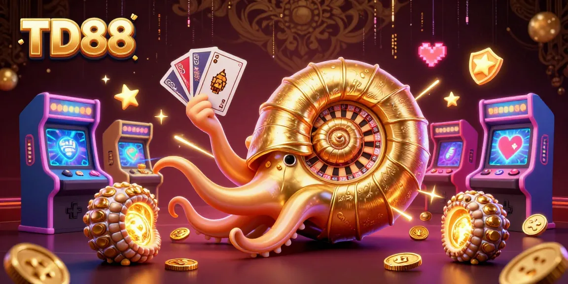 Engage with TD88's exciting slot games and casino action featuring a vibrant 3D illustration.