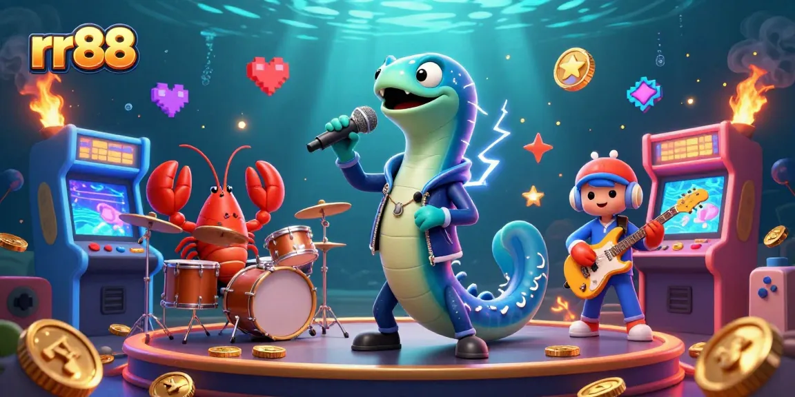 Experience the electric atmosphere at rr88's underwater casino with vivid characters and gaming elements.