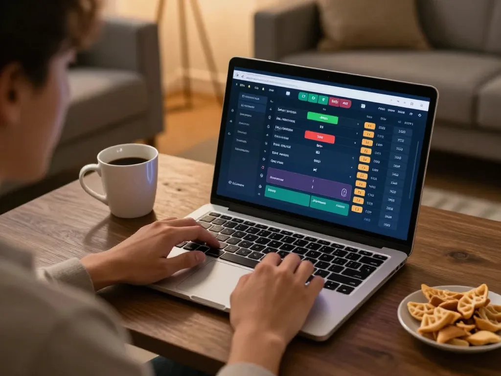 1GOM user actively placing bets on a laptop, showcasing engaging online sports betting environment.