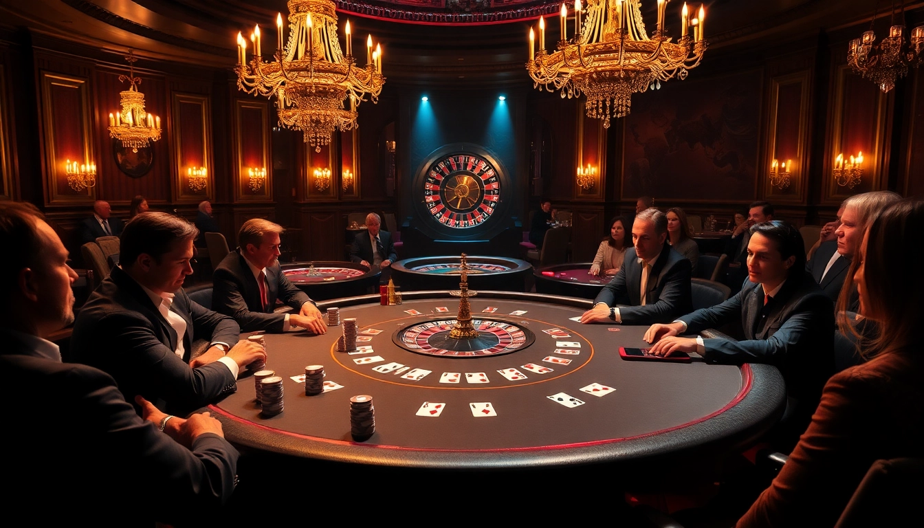 Players engaging in a high-stakes poker game at 888b casino, showcasing excitement and luxury.