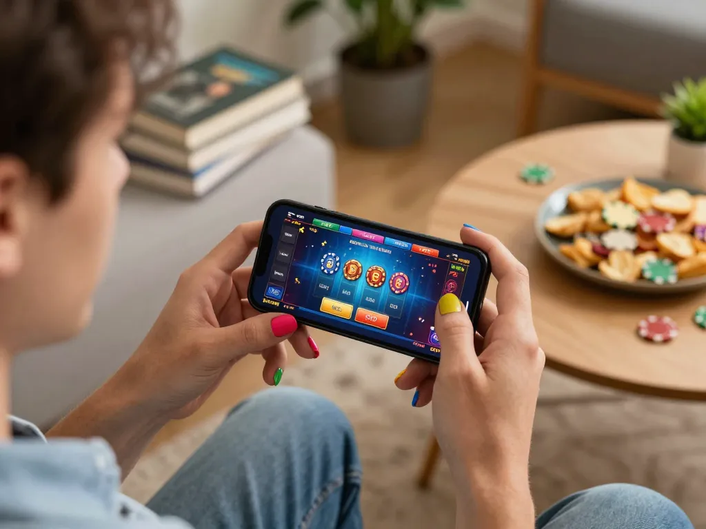 B52 Club player engaged in dynamic online gaming session on smartphone showcasing vibrant casino app.