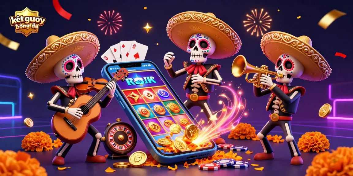 Experience the kết quả bóng đá excitement with a lively mariachi band amidst casino elements and vibrant graphics.