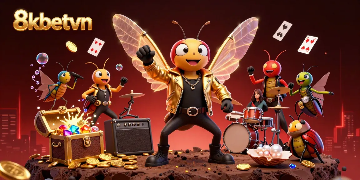 Earn big with 8kbetvn - vibrant 3D illustration showcasing exciting online casino action with dynamic characters.