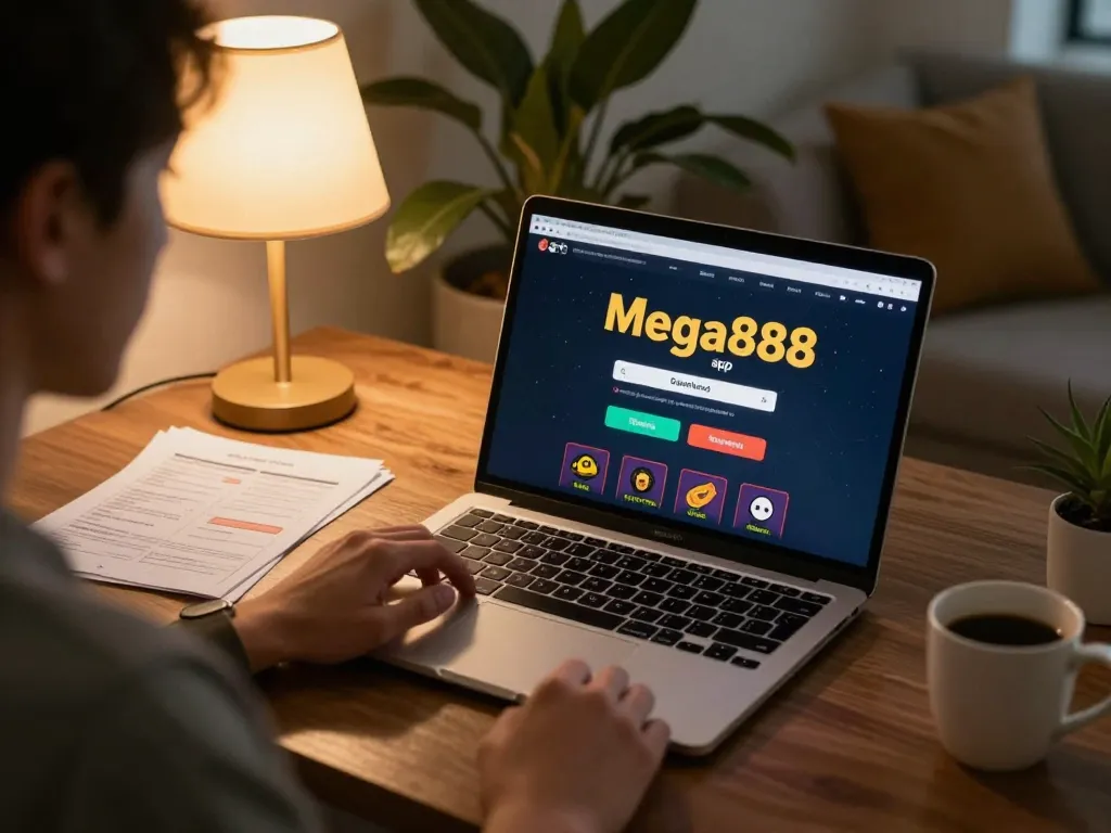 Engaging in online gambling with mega888 apk original download on a cozy personal laptop setup