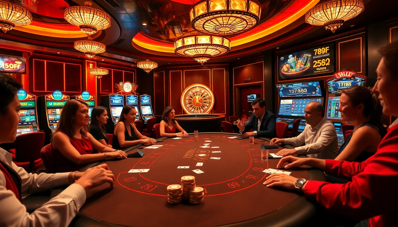 Players enjoying a thrilling game at 789F casino table with chips and cards.