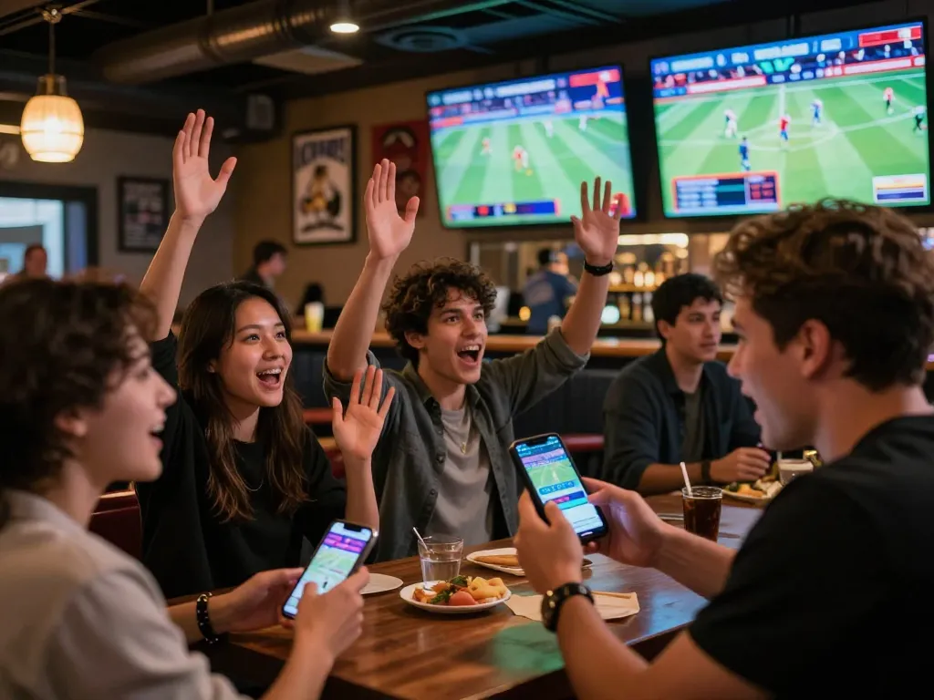 Xo88 offers live betting excitement as a fan places wagers at a vibrant sports bar.