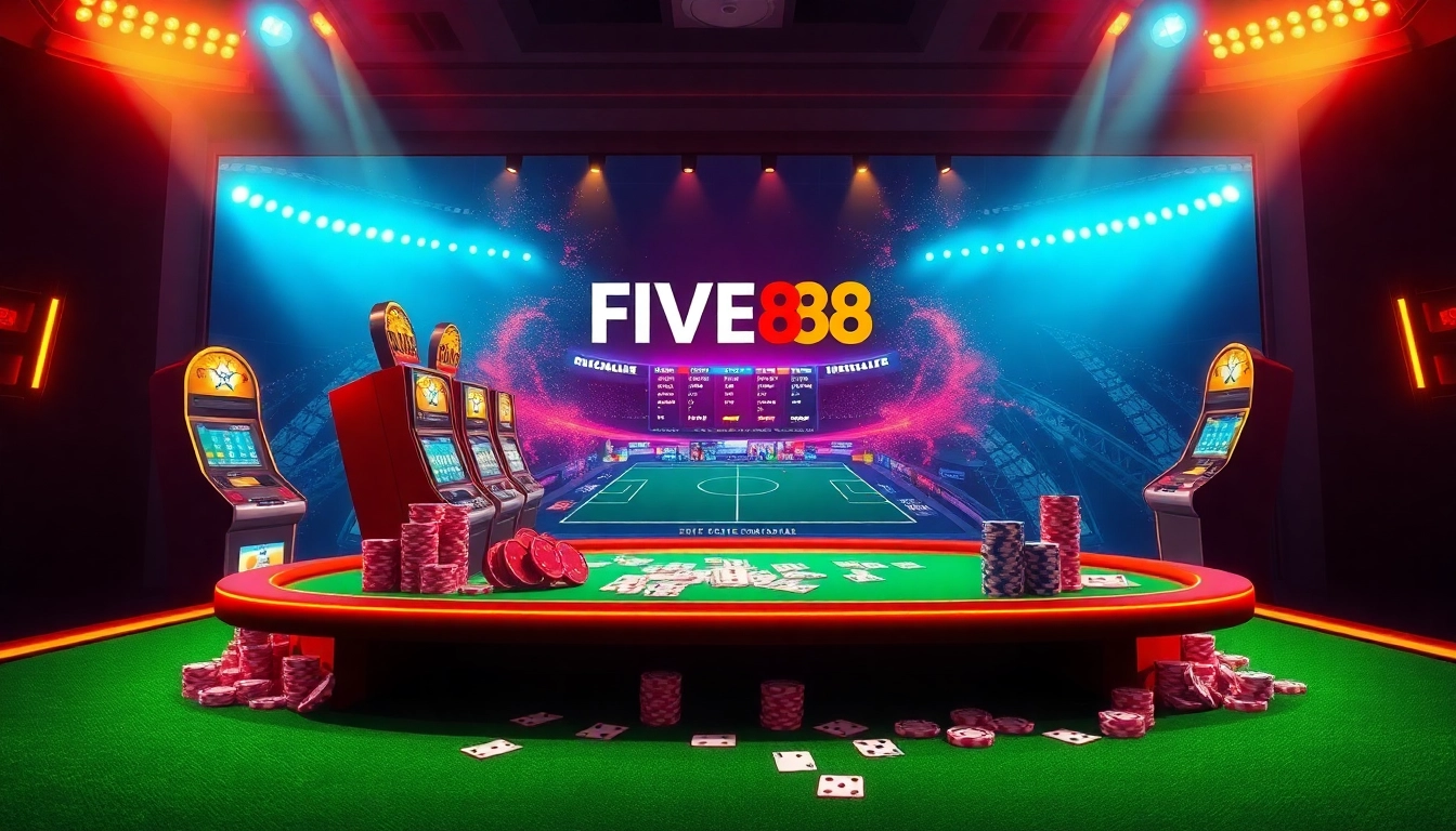 Experience the excitement of FIVE88 with vibrant online casino interfaces showcasing football betting.