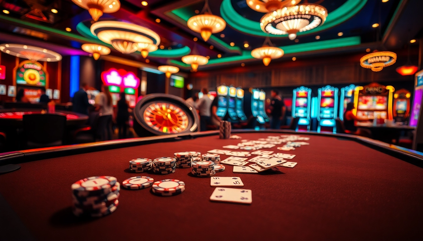 A captivating gambling scene showcasing the excitement of MM88 COM with poker chips and cards on a luxurious table.