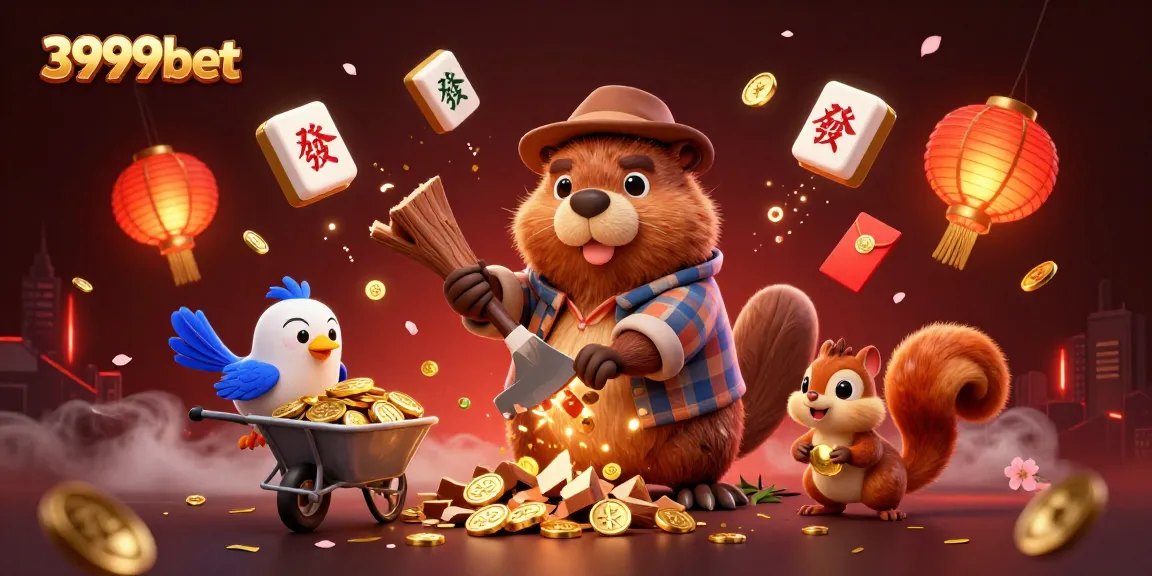 Join the excitement with 3999bet, featuring fun characters in a lively casino scene collecting treasures.