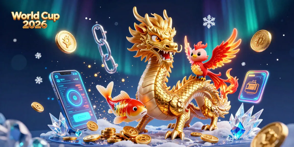 Engage in exhilarating World Cup 2026 betting with vibrant characters like a fierce dragon and phoenix amidst dynamic casino elements.