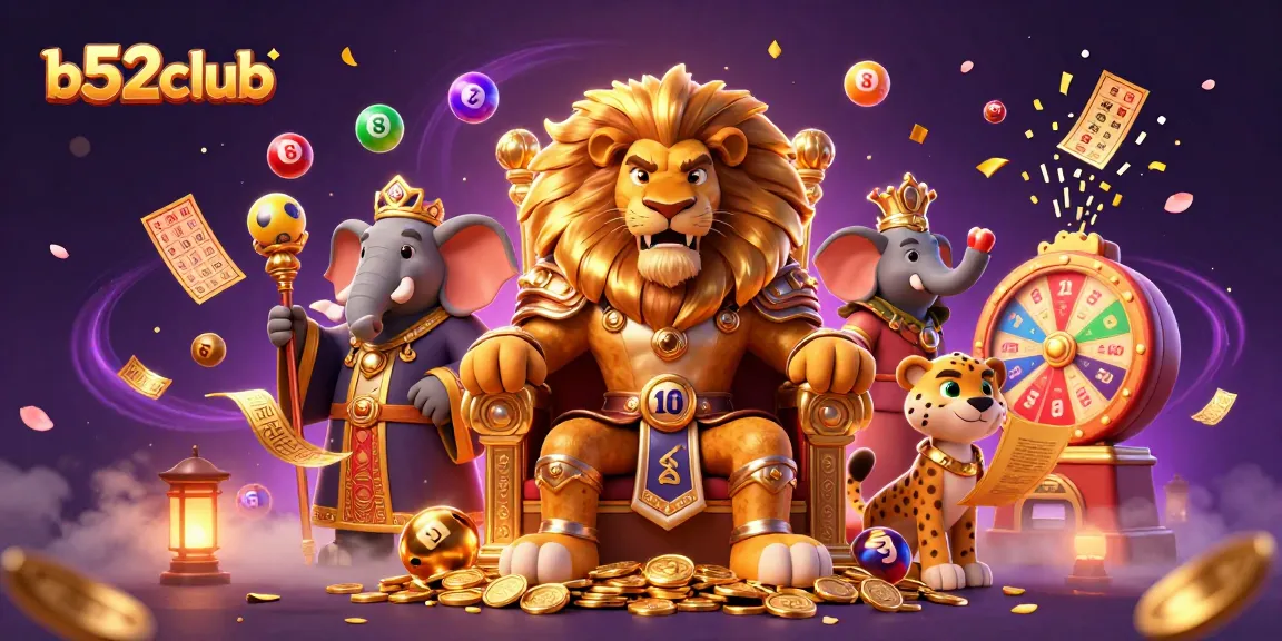 Engage in exciting gameplay at b52club with festive lottery elements and vibrant characters.