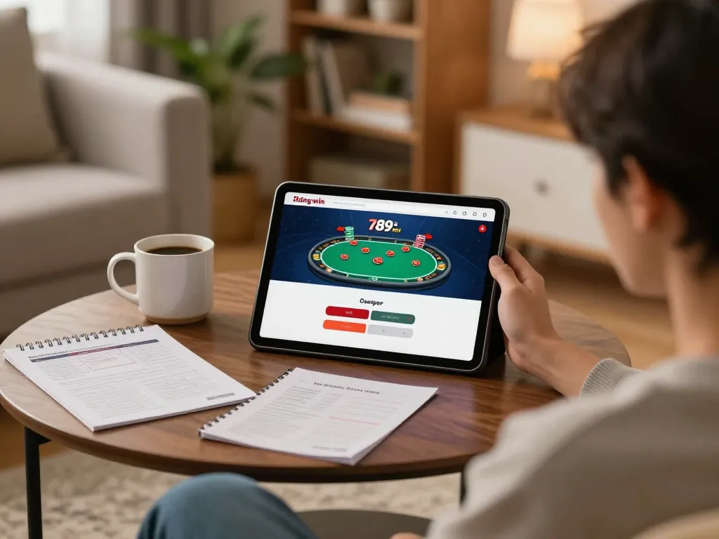 Engaging in online casino gaming with đăng nhập 789win on tablet in a cozy home setting.