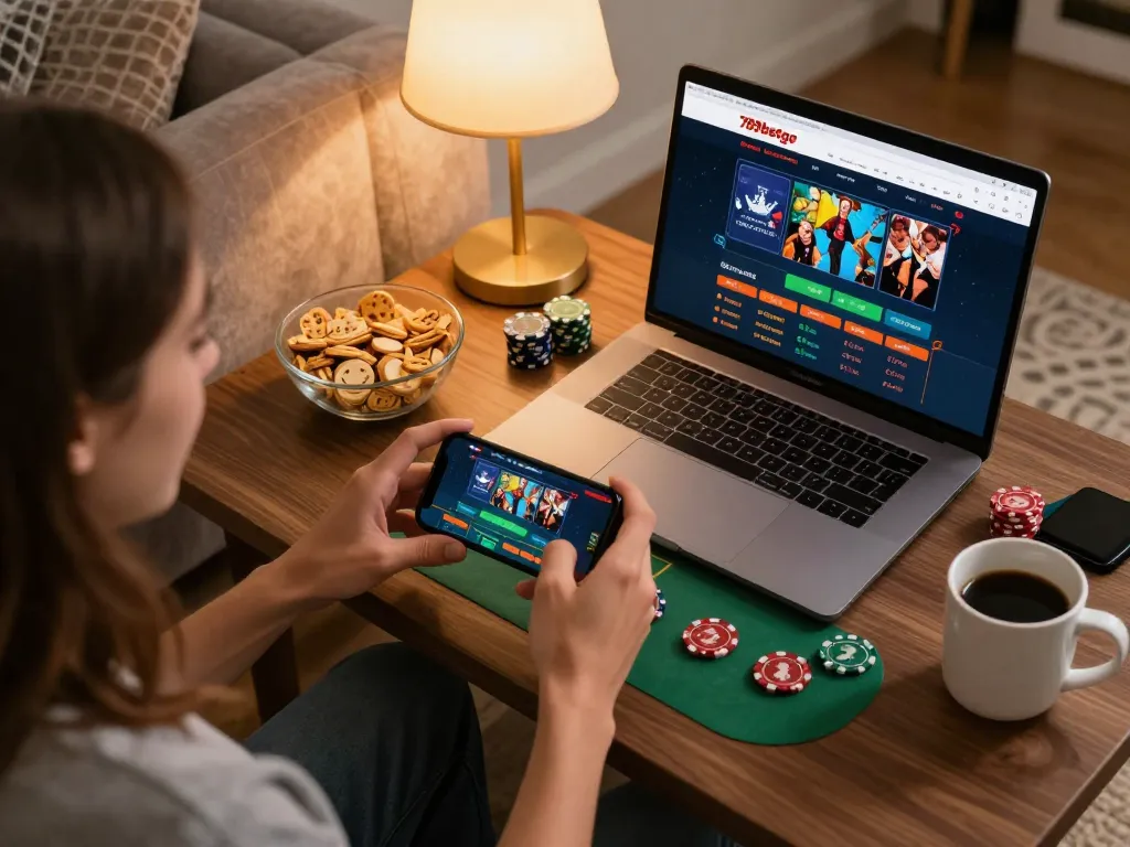 Exciting online gaming at 789betgo, showcasing a user placing bets on a smartphone in a cozy living room.