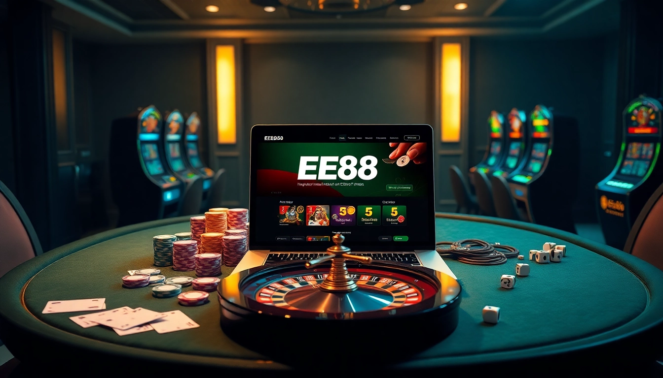 Engaging online gambling scene with https://ee88a.co.com/ interface showcasing casino games and vibrant chips.