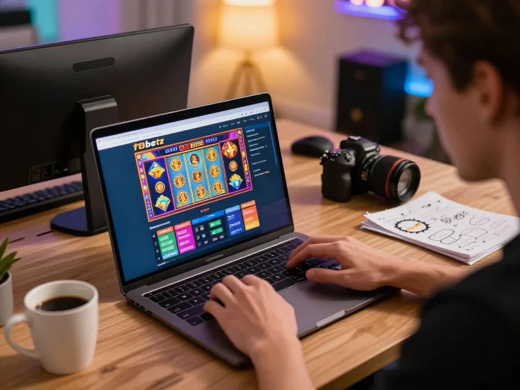 Gambling enthusiast engaging with the f8betz online casino interface on laptop, showcasing strategic gameplay