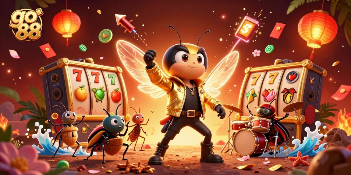 Experience go 88’s vibrant casino world featuring a rock star cicada and dynamic game elements.