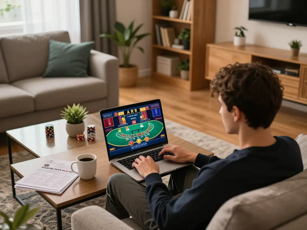 Gaming online at OKFUN with live blackjack, cozy home atmosphere, and engaging environment.