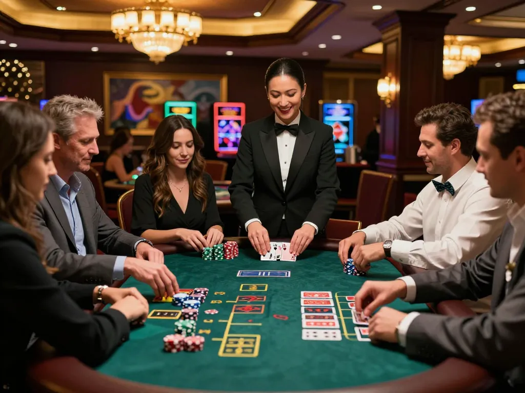 Engaged players at Sv368 blackjack table strategizing bets under warm casino lights