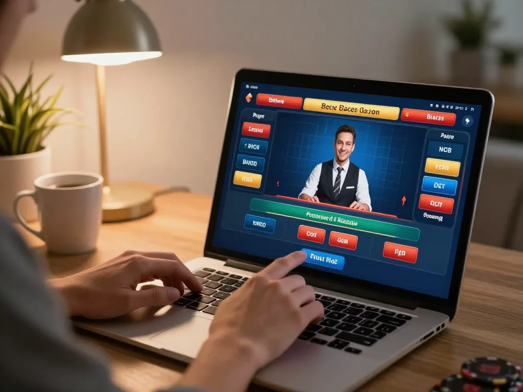 Nohu90nohu player engaging in responsible online baccarat game from a cozy home office setting.