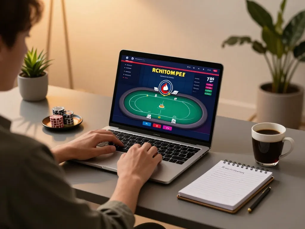 Engaging in online poker strategies on 789win with a cozy atmosphere and strategic notes.
