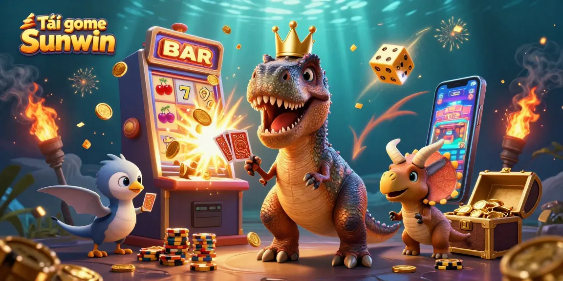 Experience the thrill of Tải game Sunwin with a fun dinosaur casino scene full of vibrant action.