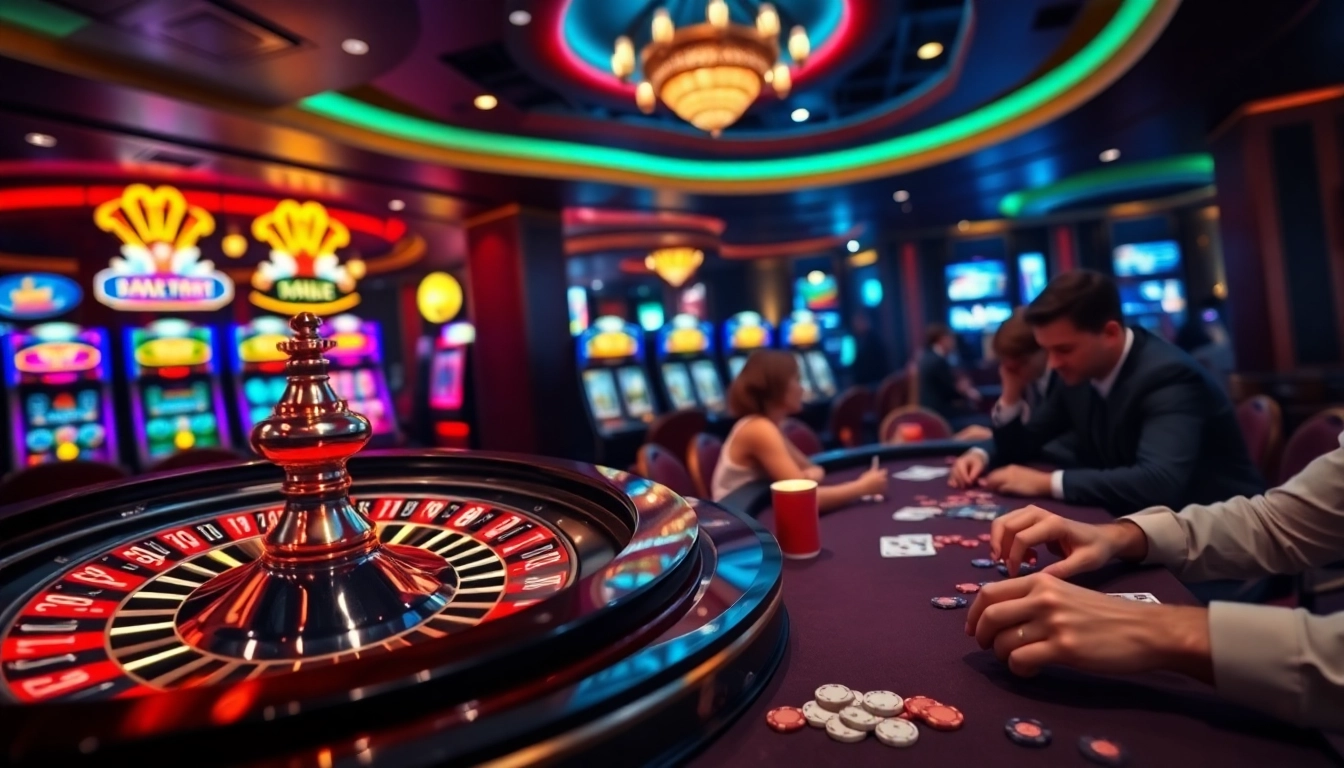 Experience the excitement of gambling at tylekeo.bio with a luxury casino scene featuring roulette and poker.