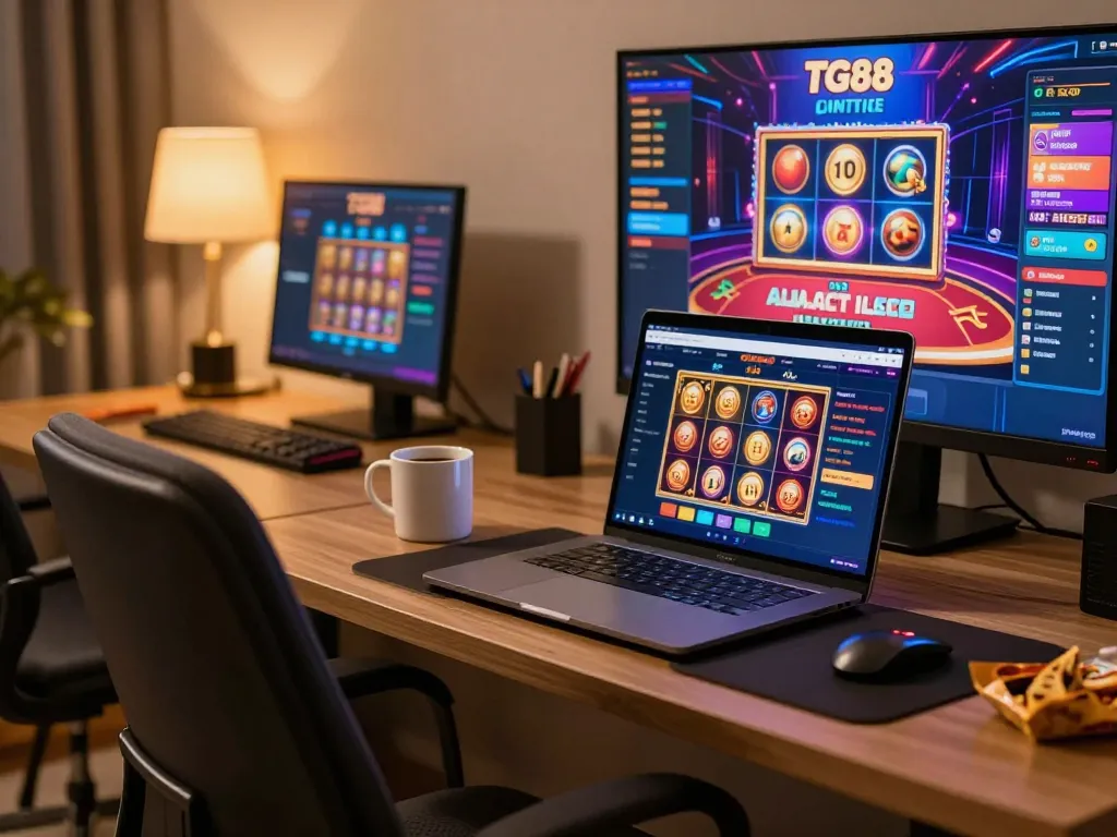 Experience the thrill of tg88 win while enjoying online casino games on a modern laptop in a cozy setup.
