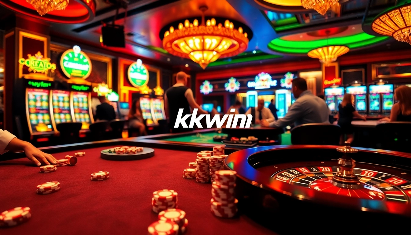 Experience the thrilling ambiance of kkwin casino with vibrant gaming tables and excited players.