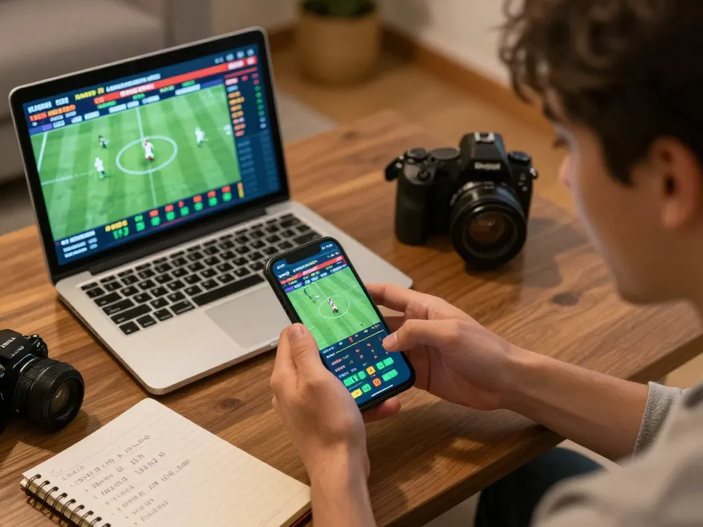 PHDREAM6268 user placing sports bets on mobile during a thrilling football match, showcasing responsible gaming.