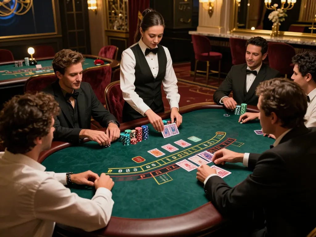 Players engaging in a high-stakes game at a blackjack table in an upscale casino, showcasing DA88 excitement and strategy.