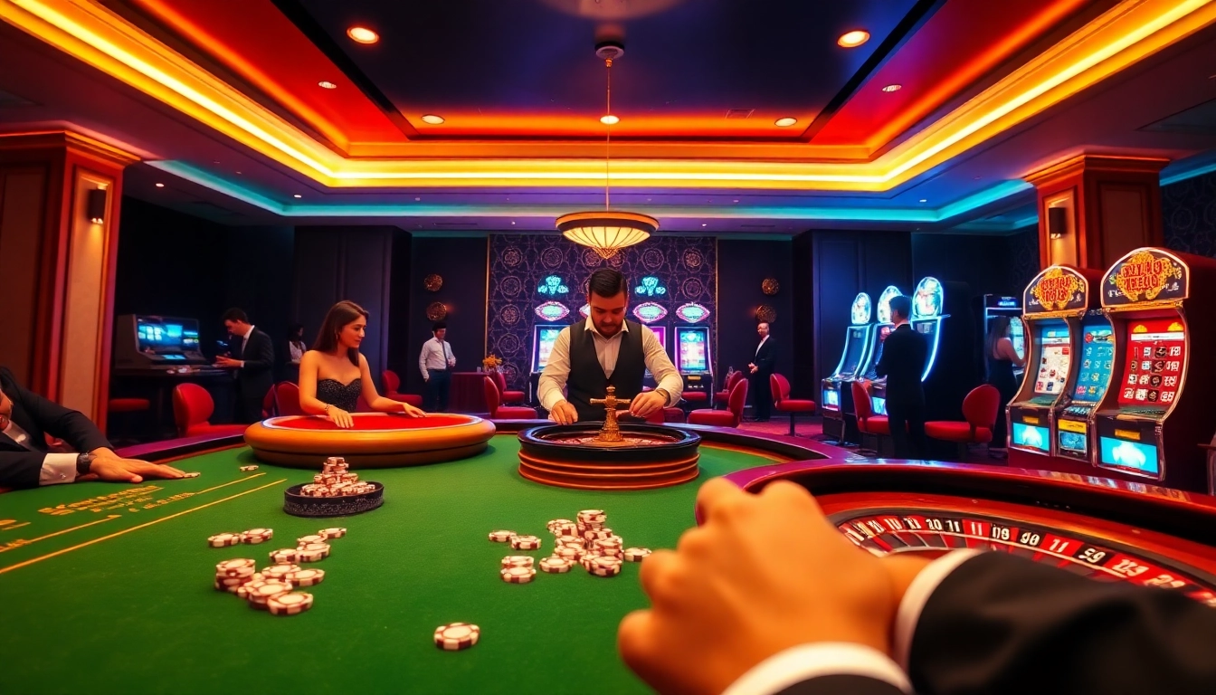 Capture the excitement of gambling with the online interface of http://go88hv.com/, featuring vibrant casino tables and players.