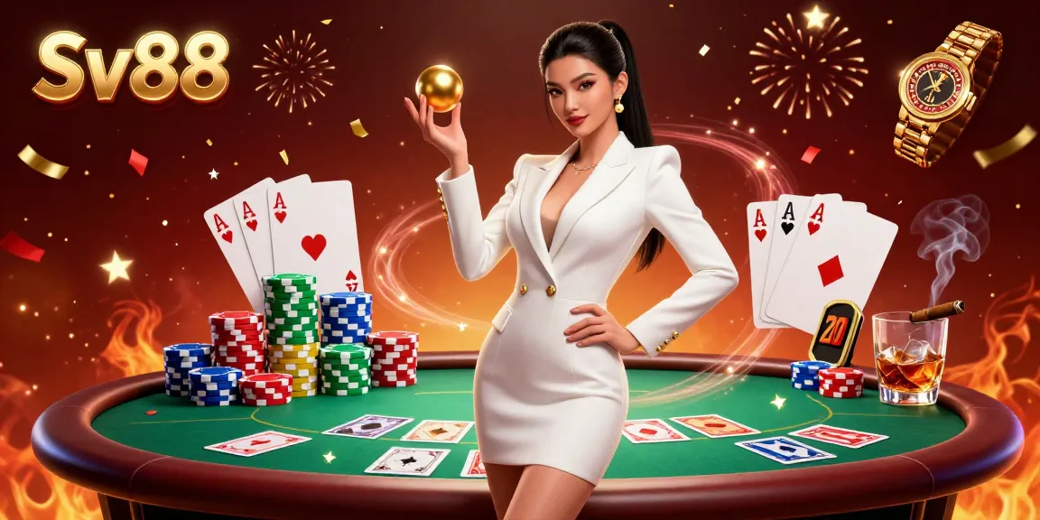 Spin the roulette ball with Sv88 as vibrant casino elements surround the confident dealer.
