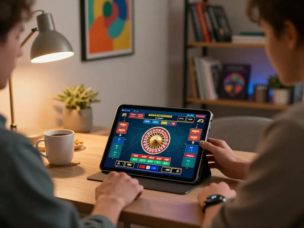 Player engaging in online gaming at XXGG with exciting roulette action displayed on tablet.