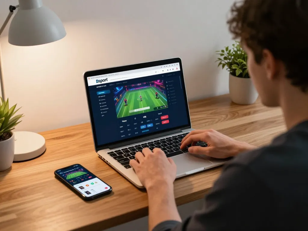 Engaging in sports betting with Bsport login on smartphone and laptop, emphasizing strategic gameplay