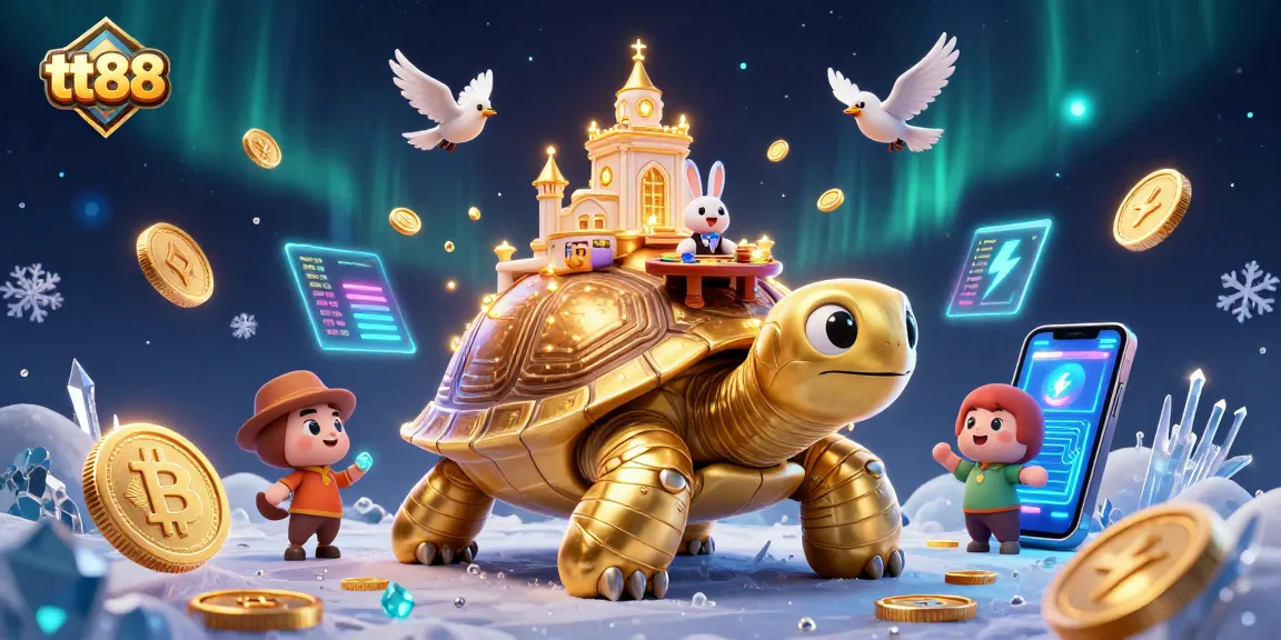 Experience vibrant gameplay at tt88 with an enchanting casino scene featuring a golden tortoise and dealer.