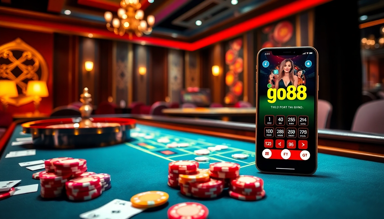Experience the excitement of tải go88 with vibrant casino elements like chips and cards.