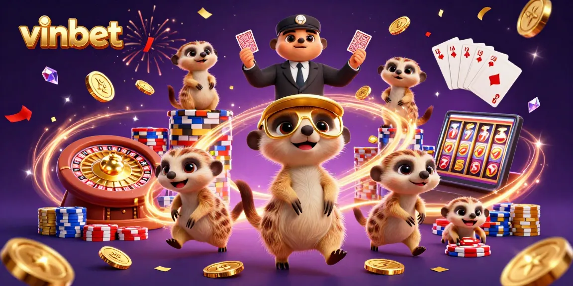 Engage in thrilling gameplay at vinbet with exciting casino elements and playful meerkats.