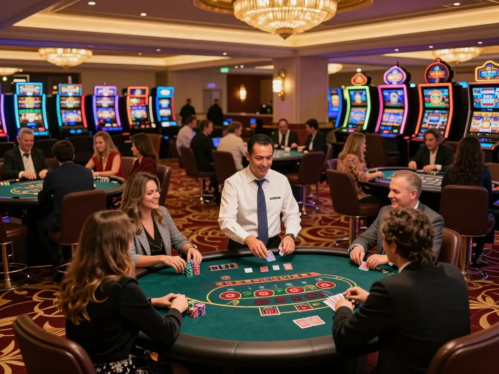 Engaging players at the GMNC casino floor enjoying blackjack in a vibrant atmosphere.