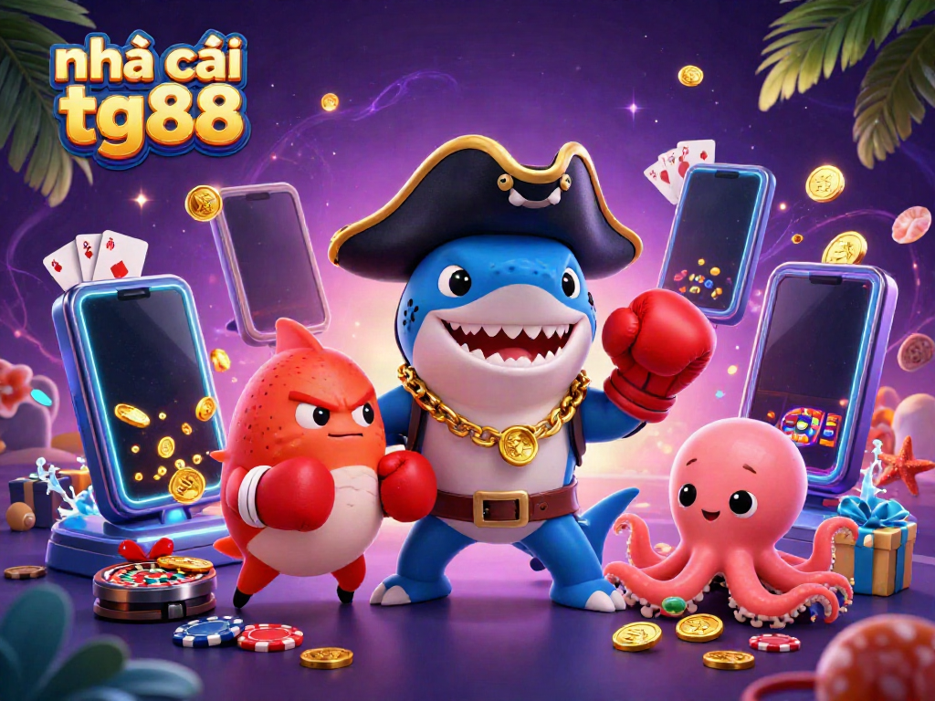 Experience the thrill of Nhà cái tg88 with vibrant characters and colorful gaming elements in a dynamic 3D casino scene.