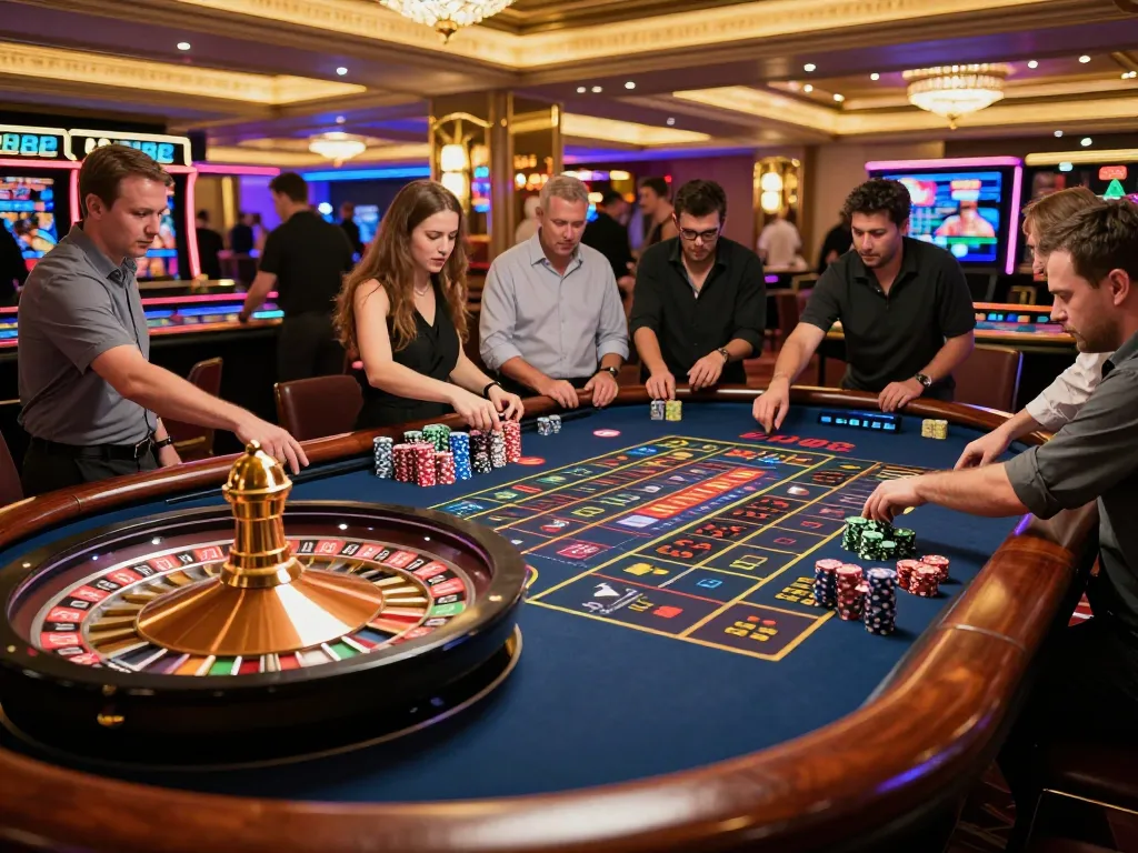 Engaged players at the U888 roulette table, immersed in high-stakes action and excitement.