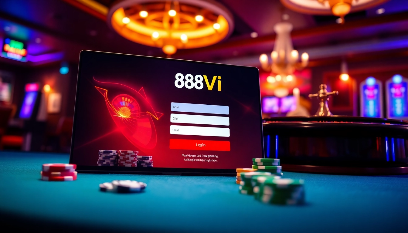 Vibrant 888VI Đăng nhập online casino interface showcasing tables and chips.