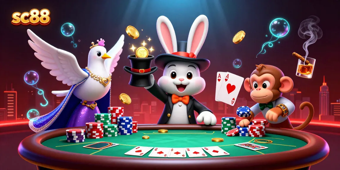 Engage in thrilling moments at sc88 with a whimsical casino illustration featuring magical characters and vibrant game elements.