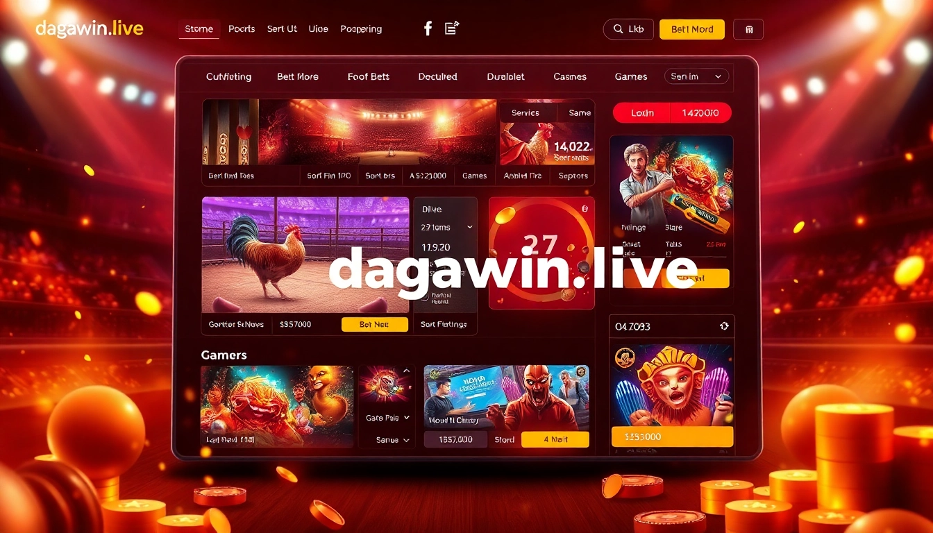 DAGA online betting interface showcasing live cockfighting and casino games at dagawin.live.